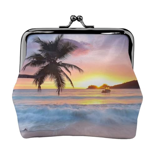 Sunrise Tropical Palm Tree Island Personalisierte Unisex Bedruckte Münzbörse – Premium Mikrofaser Leder Geldbörse mit Schnappverschluss von Hgbbdyyjj