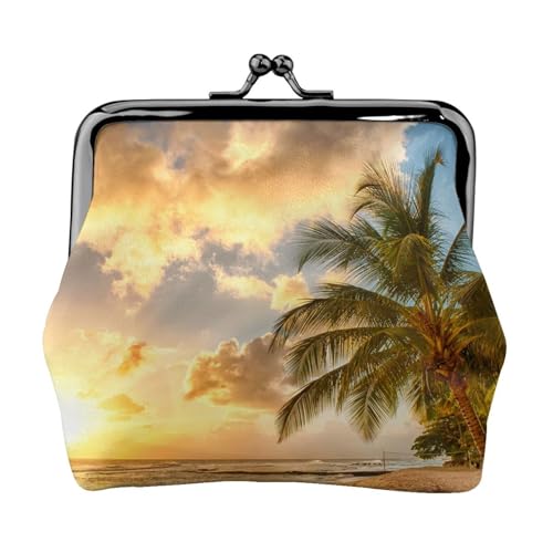 Sunset Hawaiian Palm Tree Personalisierte Unisex Bedruckte Münzbörse - Premium Mikrofaser Leder Geldbörse mit Schnappverschluss von Hgbbdyyjj