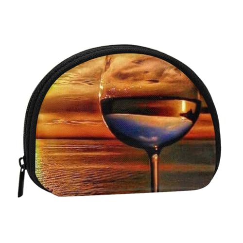 Sunset Weinglas Mini Shell Münzbörse – Kompakte Geldbörse mit Reißverschluss für Münzen, Schlüssel und kleine Gegenstände von Hgbbdyyjj