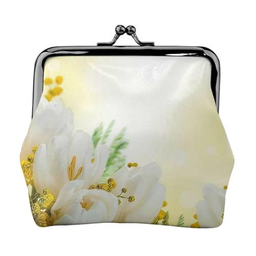 Weiße Blumen Personalisierte Unisex Bedruckte Münzbörse - Premium Mikrofaser Leder Geldbörse mit Schnappverschluss von Hgbbdyyjj