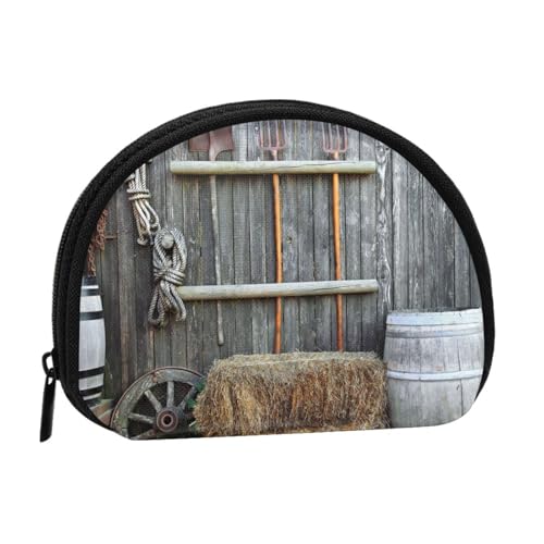 Wooden Barn Countryside Mini Shell Coin Purse - Compact Zippered Wallet for Coins, Keys & Small Items von Hgbbdyyjj