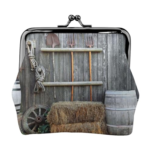 Wooden Barn Countryside Personalisierte Unisex bedruckte Münzgeldbörse – Premium Mikrofaser Leder Geldbörse mit Schnappverschluss von Hgbbdyyjj