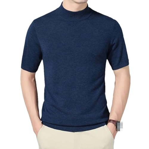Herren Wollstrickwaren Herbst & Winter Kurzarm Kaschmir Pullover Herren Slim Fit Rollkragen Wolle Strick T-Shirts, blau, Large von Hgvcfcv