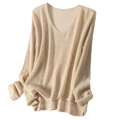 Hgvcfcv Herbst Damen Pullover Langarm V-Ausschnitt Lässig Weit Pullover Schwarz Lose Beige Damen Pullover von Hgvcfcv