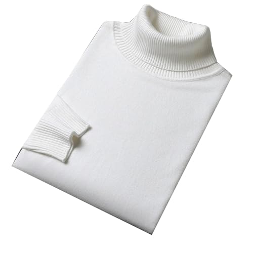 Hgvcfcv Herren Slim Fit Rollkragenpullover Warm Strickpullover Männer Casual Strickwaren Langarm Pullover, weiß, Large von Hgvcfcv