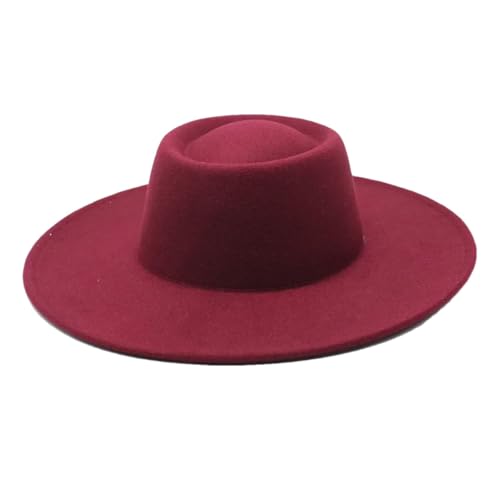 Hgvcfcv Klassischer Fedora-Hut mit breiter Krempe für Damen, Herbst, Winter, Filz, Kirchenhut, Hochzeitskleid, Jazz-Mütze, burgunderrot, 7-7 1/4 von Hgvcfcv