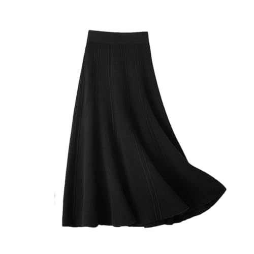Hgvcfcv Winter Damen Kleidung Rock Elastische Hohe Taille A-Linie Rock Wolle Strickpullover Koreanisch Mid Calf Rock, Schwarz , 44 von Hgvcfcv