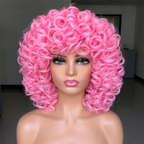 Kurze Afro-Lockenperücke, Natürliche Blonde Perücken Mit Pony, Flauschige Synthetische Ombre-Perücken Ohne Kleber Für Schwarze Frauen von Hgvcfcv