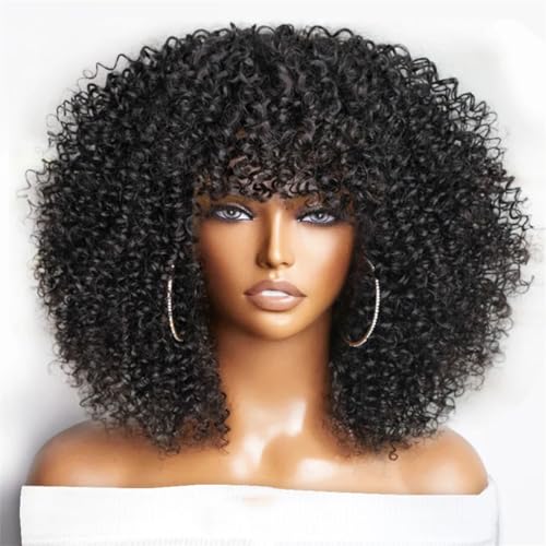 Kurze Afro-Perücke, Verworren, Lockig, Mit Pony, Leimlose Perücke, 250 Dichte, Jerry Curl Für Schwarze Frauen, Afro-Lockenperücke von Hgvcfcv