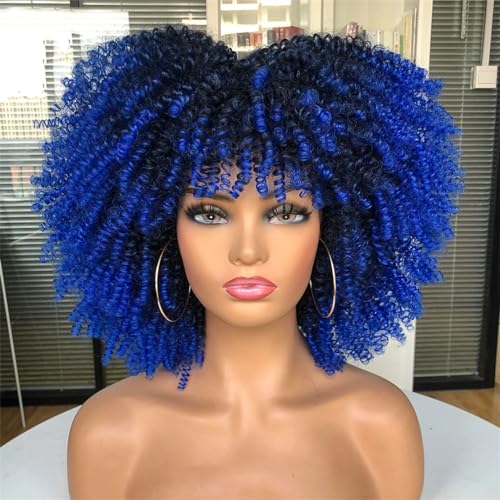 Kurze Haare Afro Verworrene Lockige Perücke Für Schwarze Frauen Cosplay Blaue Perücken African Ombre Glueless Hohe Temperatur von Hgvcfcv
