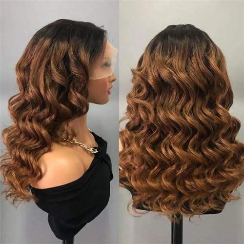 Leimlose Weiche 26“ 180Density Omber Dark Root Brown Lace Front Perücke Für Frauen Deep Wave Babyhair Preplucked Heat von Hgvcfcv