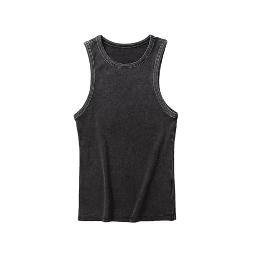 Slim Fit Thin Rib Sleeveless Tank Top T-Shirt Basic Crop Tops Racerback Sport für Frauen Tank Top für Frauen, Schwarz , Small von Hgvcfcv