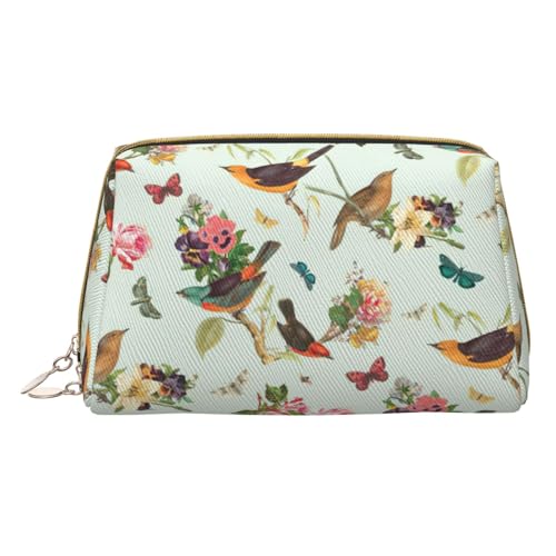 Hgvcse Kosmetiktasche aus PVC-Leder, Make-up-Bird-Muster, Reißverschluss, Reise-Kosmetik-Organizer, für den täglichen Gebrauch, Weiss/opulenter Garten, Einheitsgröße von Hgvcse