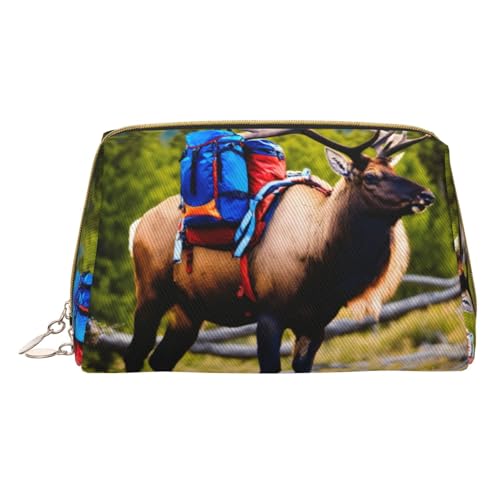 Hgvcse Kosmetiktasche aus PVC-Leder, Motiv: Bär, Elch, Reißverschluss, Reise-Kosmetik-Organizer für den täglichen Gebrauch, Weiß, Einheitsgröße, Weiß, One Size von Hgvcse