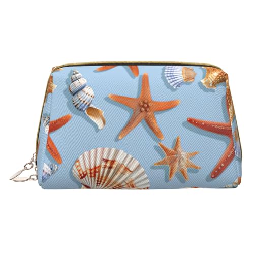Hgvcse Kosmetiktasche aus PVC-Leder, Motiv: Seestern und Muscheln, Reißverschluss, Reise-Kosmetik-Organizer, täglicher Gebrauch, Weiß, Einheitsgröße, Weiß, One Size von Hgvcse