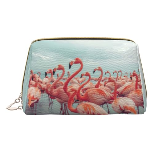 Hgvcse Kosmetiktasche aus PVC-Leder, Motiv: rosa Flamingos am Strand, mit Reißverschluss, Kosmetik-Organizer, täglicher Gebrauch, Weiß, Einheitsgröße, Weiß, One Size von Hgvcse