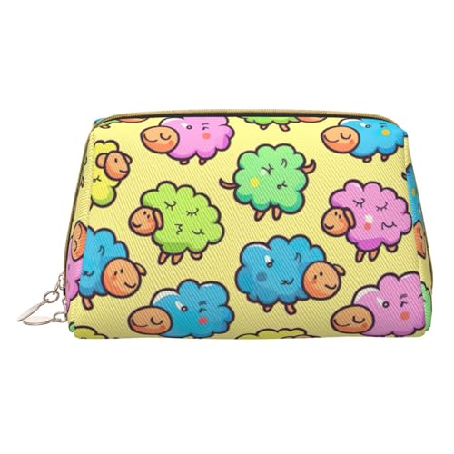 Hgvcse Kosmetiktasche aus PVC-Leder, niedliches buntes Schaf, Cartoon-Muster, Reißverschluss, Reise-Kosmetik-Organizer, täglicher Gebrauch, Aufbewahrungstasche, Weiss/opulenter Garten, Einheitsgröße von Hgvcse