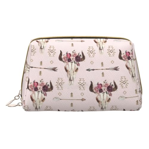 Hgvcse Make-up-Bull-Totenkopf-Tasche aus PVC-Leder, mit Reißverschluss, Reise-Kosmetik-Organizer für den täglichen Gebrauch, Weiss/opulenter Garten, Einheitsgröße von Hgvcse