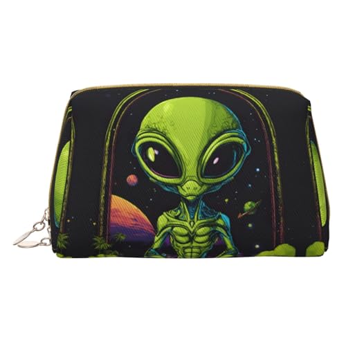 Hgvcse Make-up-Tasche aus PVC-Leder, Alien-Tasche, Reißverschluss, Reise-Kosmetik-Organizer, täglicher Gebrauch, Aufbewahrungstasche, Grün, Weiss/opulenter Garten, Einheitsgröße von Hgvcse