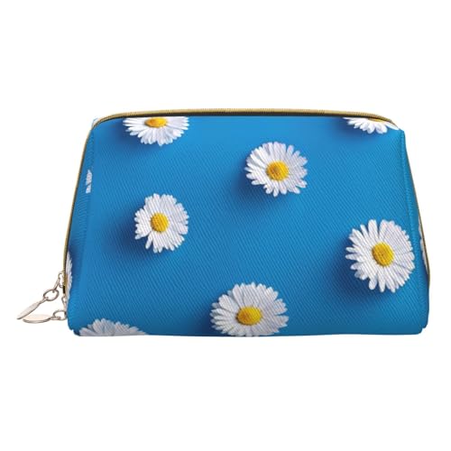 Hgvcse Make-up-Tasche aus PVC-Leder, Gänseblümchen, Reißverschluss, Kosmetik-Organizer, täglicher Gebrauch, Weiß, Einheitsgröße, Weiß, One Size von Hgvcse