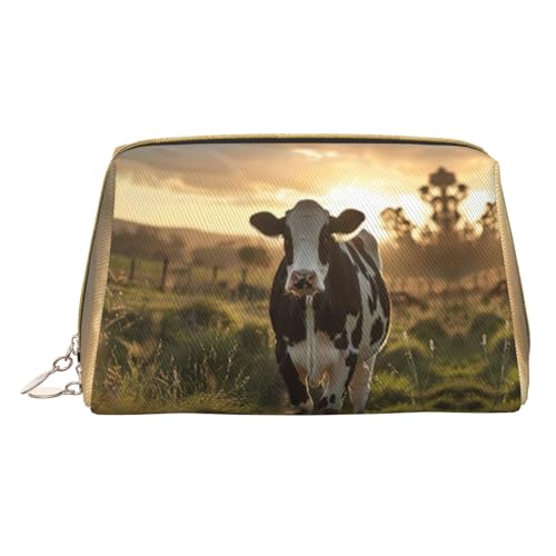 Hgvcse Make-up-Tasche aus PVC-Leder, Kuh-Design, Reißverschluss, Reise-Kosmetik-Organizer, für den täglichen Gebrauch, Weiss/opulenter Garten, Einheitsgröße von Hgvcse