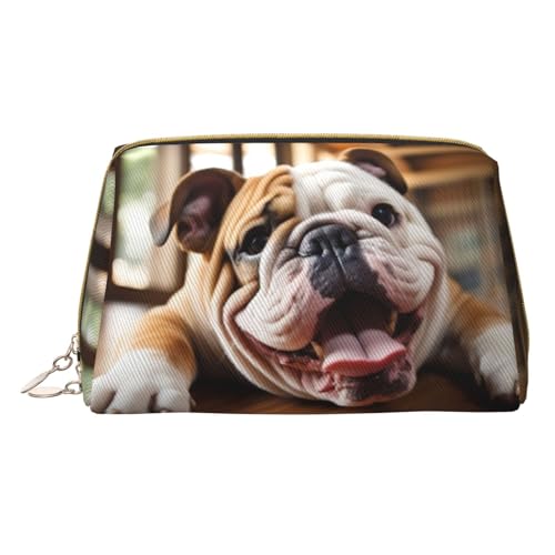 Hgvcse Make-up-Tasche aus PVC-Leder, Motiv: englische Bulldogge, Reißverschluss, Reise-Kosmetik-Organizer für den täglichen Gebrauch, Weiss/opulenter Garten, Einheitsgröße von Hgvcse