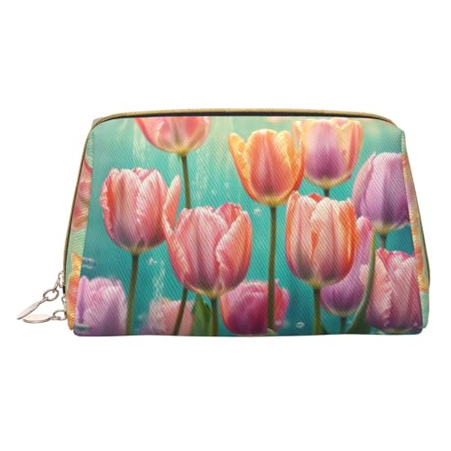 Hgvcse Make-up-Tasche aus PVC-Leder, Tulpen-Tasche, Reißverschluss, Reise-Kosmetik-Organizer, täglicher Gebrauch, Aufbewahrungstasche, Weiss/opulenter Garten, Einheitsgröße von Hgvcse