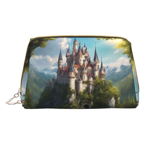 Hgvcse Make-up-Tasche aus PVC-Leder, legendäres Märchenschloss 03, mit Reißverschluss, Reise-Kosmetik-Organizer, für den täglichen Gebrauch, Weiss/opulenter Garten, Einheitsgröße von Hgvcse