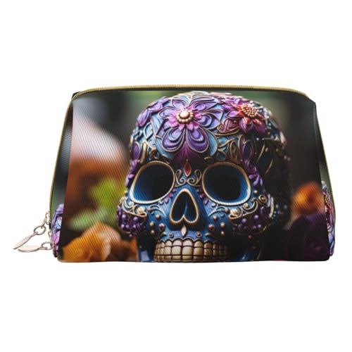 Hgvcse Make-up-Tasche aus PVC-Leder, mit Totenköpfen, Reißverschluss, Reise-Kosmetik-Organizer, täglicher Gebrauch, Weiß, Einheitsgröße, Weiß, One Size von Hgvcse