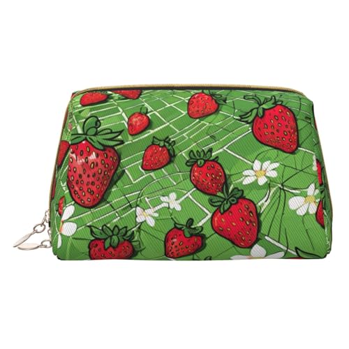 Hgvcse PVC-Leder-Make-up-Erdbeerfelder 02 Tasche mit Reißverschluss, Reise-Kosmetik-Organizer für den täglichen Gebrauch, Weiss/opulenter Garten, Einheitsgröße von Hgvcse