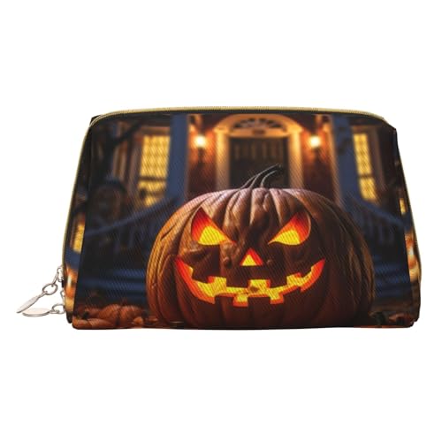 Hgvcse PVC-Leder-Make-upHalloween-Kürbis-Tasche, 3 Taschen, Reißverschluss, Reise-Kosmetik-Organizer, täglicher Gebrauch, Aufbewahrungstasche, Weiss/opulenter Garten, Einheitsgröße von Hgvcse