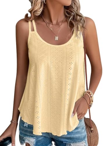 Damen Tank Top Sommer Spaghetti Cami Blusen Tops Oberteile Ärmellose Camisole Shirt Gelb L von Hgyfcnb