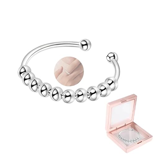HhBdy Angstring Anti Stress Ring Silberring Fidget Spinner Angstring Silber 925 Frauen Ringe Stressabbau Ring Fidget Ring Angst Ring Skill Ringe Panikring Verstellbare Größe Angstlinderungsring von HhBdy