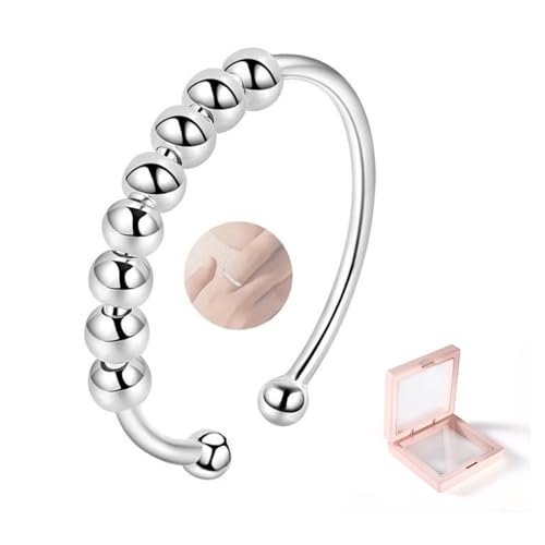 HhBdy Stress Angst Ring Silber Ring Fidget Anxiety Ring Spinner Anxiety Ring Silber 925 Frauen Ringe Stressabbau Ring Angst Ring Skill Ringe Panik Ringverstellbar Anti Stress Ring Anxiety Relief Ring von HhBdy