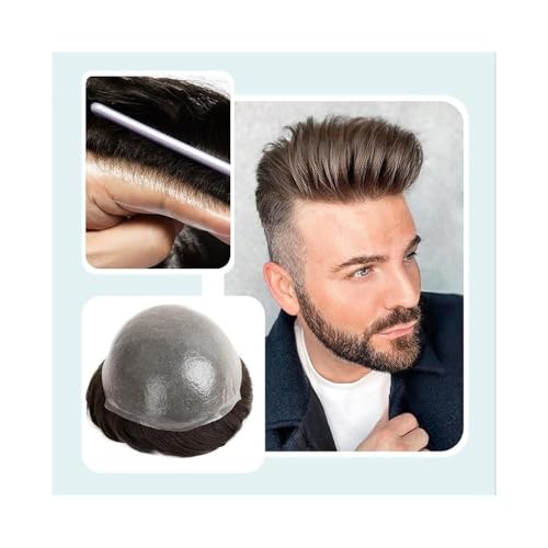 Herrenperücke kurzes Haar 0,04 mm dünnes Haut-Toupet-Haar for Männer, Echthaar-Haarsystem for Männer, natürlicher Haaransatz, Doppelknoten, PU-Basis, Haarersatzsystem, männliche Perücke Perücke für Mä von Hhaoran-9868