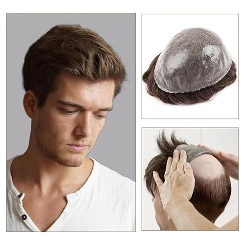 Herrenperücke kurzes Haar Männer Kapillare Prothese Knotenlose Unsichtbare Basis Herren Toupet Menschliches Haar System Einheiten Injektion PU Haut Männlichen Haar Prothese Ersatz Systeme Perücke für von Hhaoran-9868