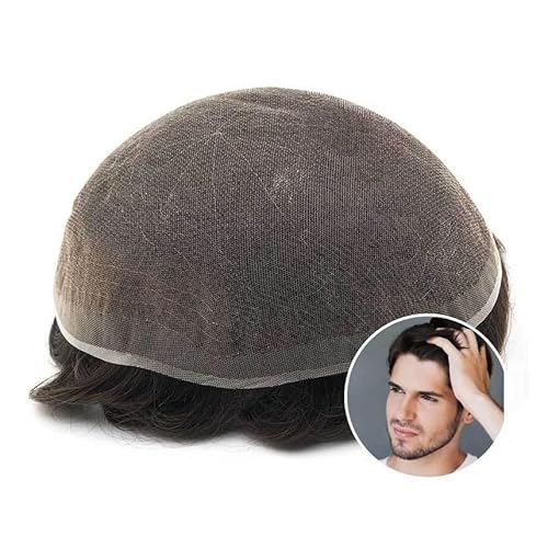 Herrenperücke kurzes Haar Volles Spitzen-Haarsystem, 120% Dichte, europäisches menschliches Haar, Kapillarprothese, 20,3 x 25,4 cm, atmungsaktives Schweizer Spitzen-Toupet for Männer, männliche Haarp von Hhaoran-9868