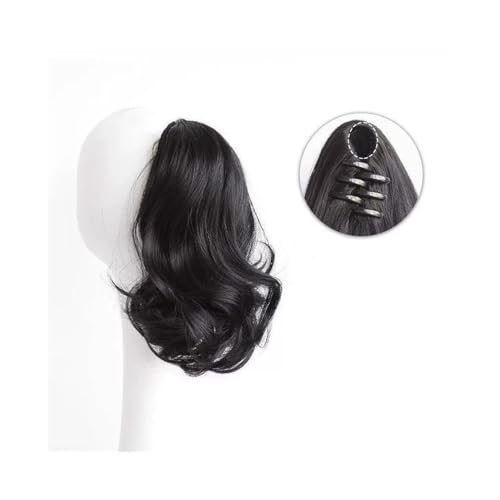 Schwanzclip im Haar 12-Zoll-Pferdeschwanzverlängerung, kurze Pferdeschwanz-Haarverlängerung mit Krallenclip, lockiges, gewelltes, hochtemperaturbeständiges Kunsthaar-Pferdeschwanz-Haarteil for Frauen von Hhaoran-9868