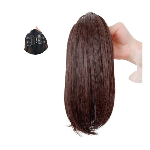 Schwanzclip im Haar 12 Zoll kurze Pferdeschwanz-Verlängerung, Krallenclip, glattes Haar, Kunstkiefer-Haarteil, synthetische, hitzefreundliche Faser-Pferdeschwanz-Verlängerung for Frauen und Mädchen El von Hhaoran-9868