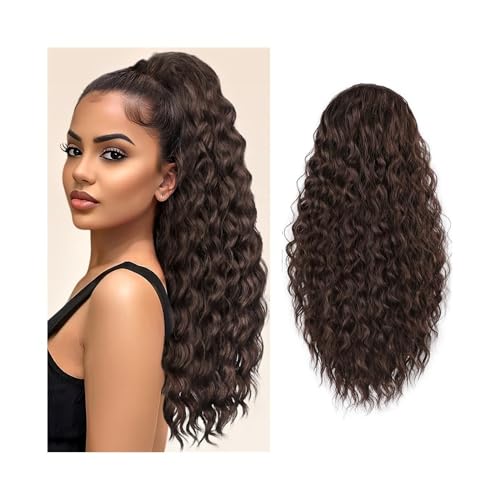 Hhaoran-9868 Schwanzclip im Haar 24 Inch Drawstring Ponytail Extension Curly Ponytail Clip in Hair Extensions for Women Curly Synthetic Hairpiece for Daily Party Elastische Haargummis(Medium Brown) von Hhaoran-9868