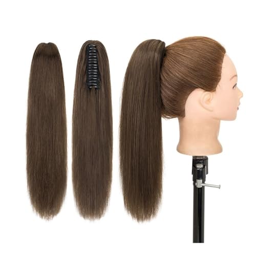 Schwanzclip im Haar Klauenclip-Pferdeschwanzverlängerung, indisches Remy-Echthaar, Pferdeschwanz-Haarteil, 35,6–55,9 cm lange, seidige, gerade Pferdeschwanz-Haarverlängerungen for Frauen Elastische Ha von Hhaoran-9868