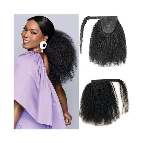 Schwanzclip im Haar Verworrene, lockige Pferdeschwanz-Echthaarverlängerungen for schwarze Frauen, 20,3 cm bis 61 cm, Afro-Locken-Wickel-Pferdeschwanz, for Anklipsen, brasilianisches Remy-Haar, Pferdes von Hhaoran-9868