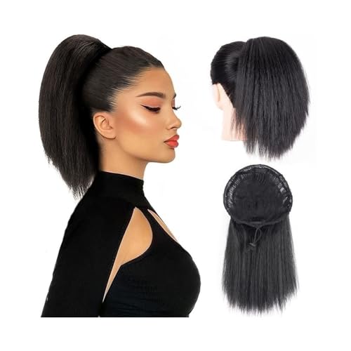 Schwanzclip im Haar Verworrenes, gerades Pferdeschwanz-Haarteil, 25,4 cm, Afro Puff Yaki, gerade Kordelzug-Pferdeschwanz-Verlängerung, synthetisches kurzes Haar, falscher Pferdeschwanz for Frauen Elas von Hhaoran-9868