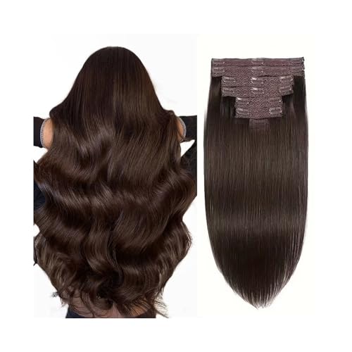 Haarverlängerungen mit Clips 16-26 Zoll Clip-in-Haarverlängerungen, echtes Remy-Echthaar, Nr. 2, dunkelbraune Farbe, glatte Haarverlängerungen, Clip-Ins for Frauen Clip In Extensions Haarverlängerung( von Hhmmei2024-23