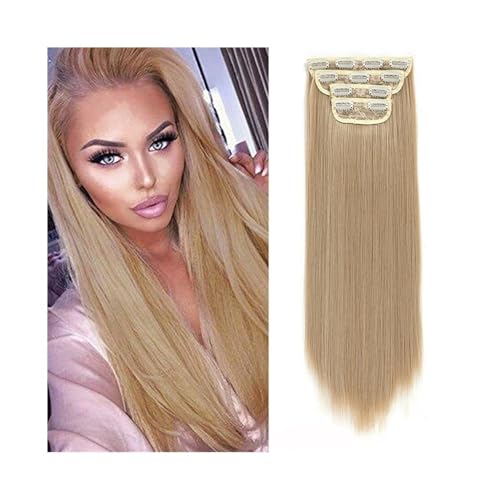 Haarverlängerungen mit Clips 4 Stück/Set 61 cm langes, glattes, dickes Haarteil, Kunsthaar-Clip-in-Haarverlängerung for Frauen, 180 g, Vollkopf-Kunsthaarverlängerung mit 11 Clips Clip In Extensions Ha von Hhmmei2024-23