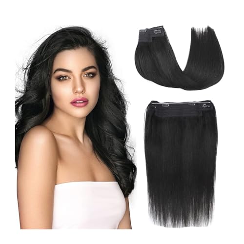Haarverlängerungen mit Clips Draht-Haarverlängerung, Echthaar, Remy-Echthaar, 30,5–45,7 cm, seidenweich, tiefschwarz, unsichtbar, helle Fischlinien-Haarteile mit 4 Clips for Frauen Clip In Extensions von Hhmmei2024-23