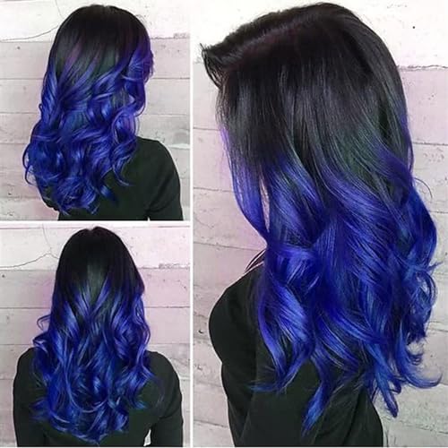 Perücke für Tägliche Perücke for Party-Kostüme, Halloween, synthetisch, hitzebeständig, Schwarz bis Lila, Ombre-Damen, langes, gewelltes Haar Perücken für Frauen(Blue) von Hhmmei2024-23