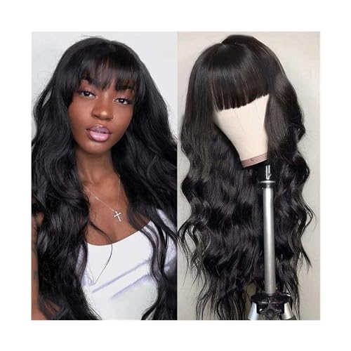 Perücke für Tägliche Perücke mit Pony, Echthaar, gewellt, keine Spitze vorne, Perücken for schwarze Frauen, 35,6–101,6 cm lang, leimlose Vollhaar-Perücke aus maschinellem Remy-Haar, natürliche Farbe P von Hhmmei2024-23