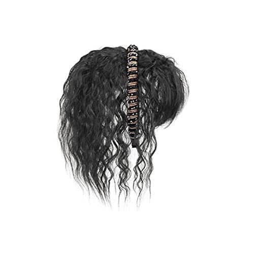 Perücke für Tägliche Simulation Haar Pony Perücke Stück Stirn Haarband Pony Eine Perücke Kopffüller Haarabdeckung Weißes Haar Mädchen Perücken Perücken für Frauen(Black curly hair-25CM) von Hhmmei2024-23