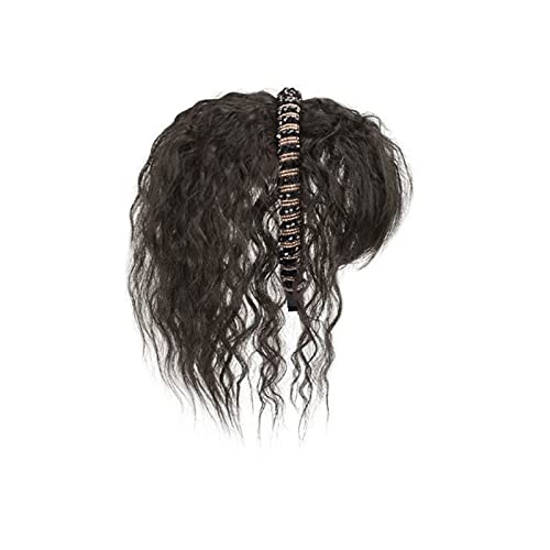 Perücke für Tägliche Simulation Haar Pony Perücke Stück Stirn Haarband Pony Eine Perücke Kopffüller Haarabdeckung Weißes Haar Mädchen Perücken Perücken für Frauen(Brown-black curly hair-25CM) von Hhmmei2024-23